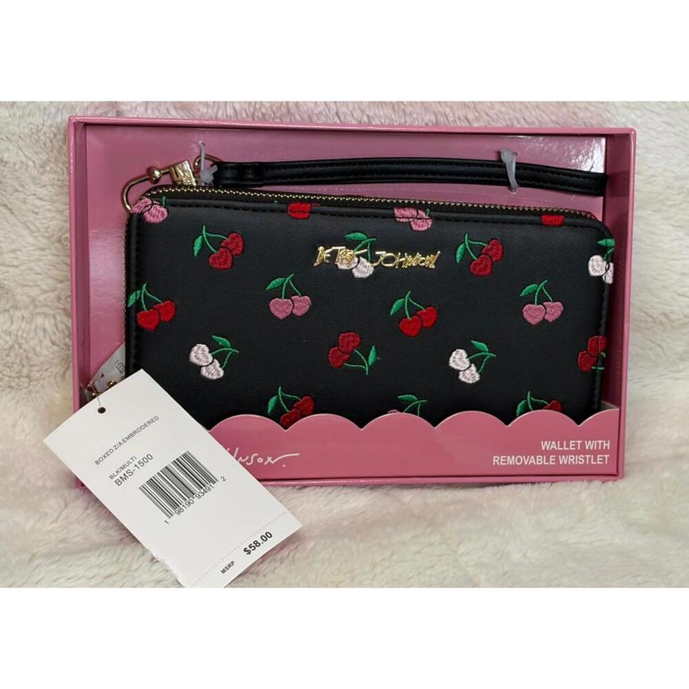 Betsey Johnson Cherry Embroidered Wallet with Removable Wristlet – Black - Picture 3 of 6